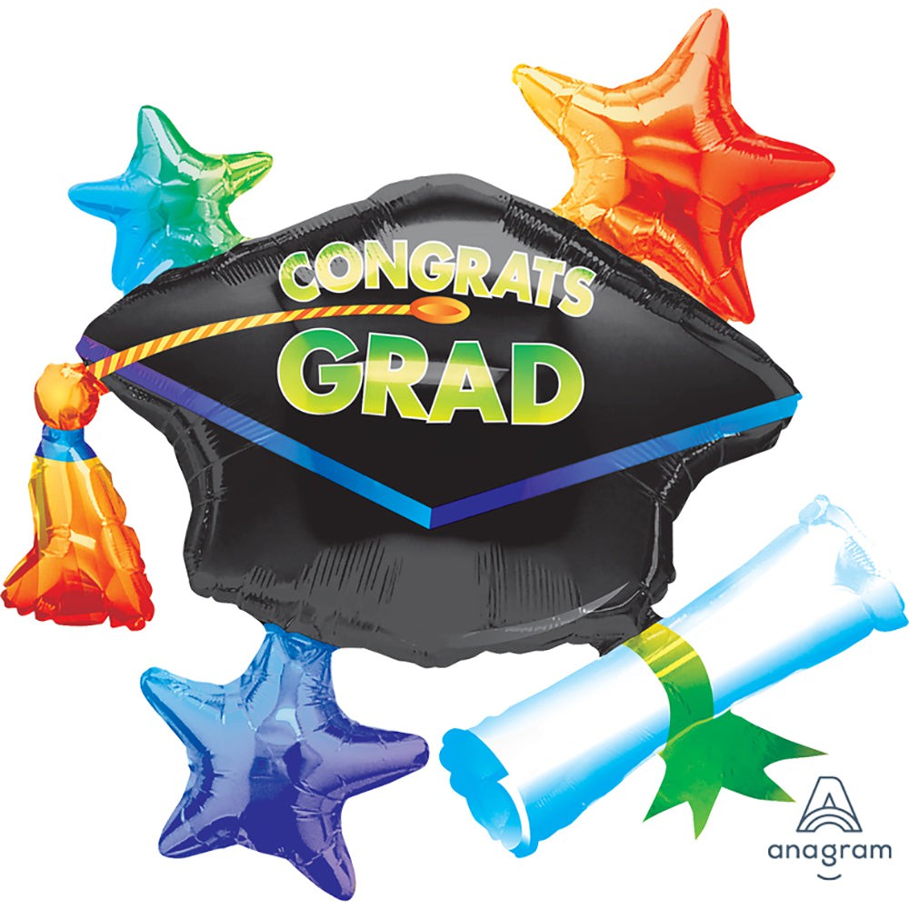 Anagram 31 Inch Congrats Grad Cap with Stars Foil Balloon for Graduation Party Decorations