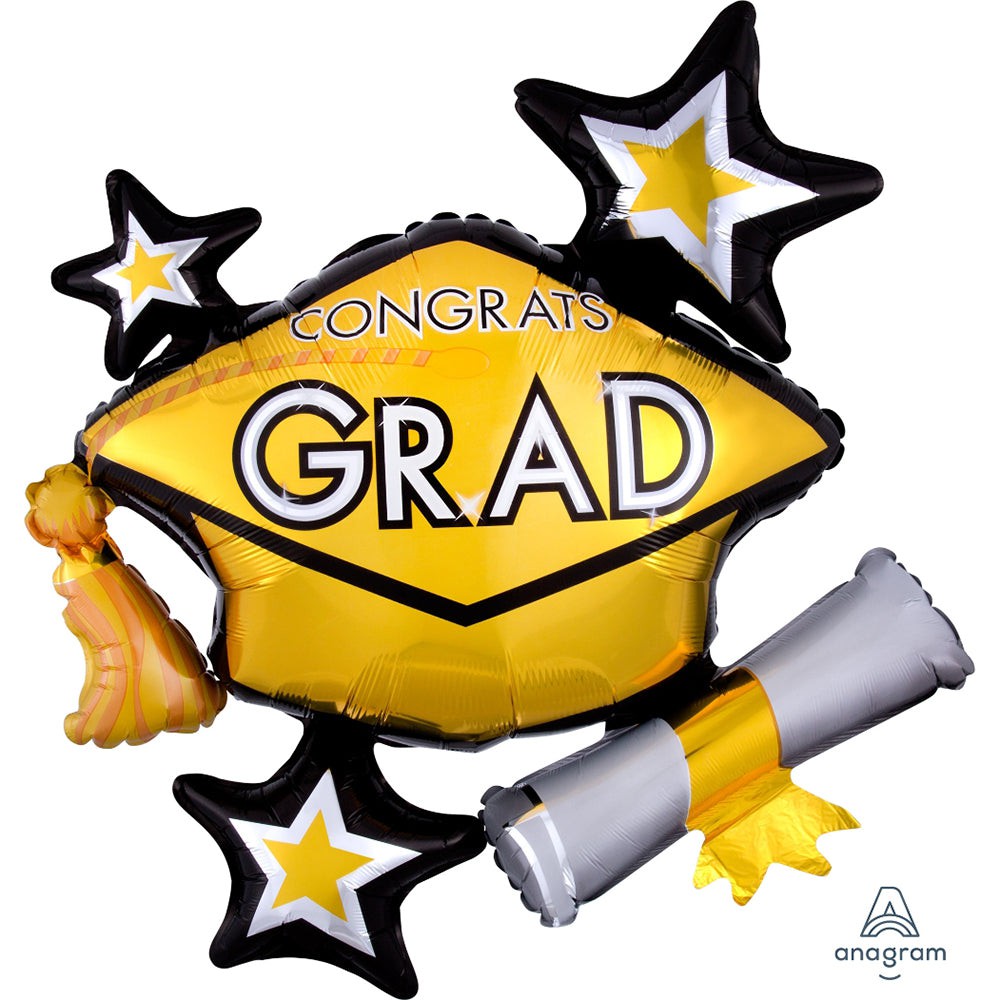 Anagram 31 Inch Congrats Grad Gold Cluster Foil Balloon for Graduation Party Decorations