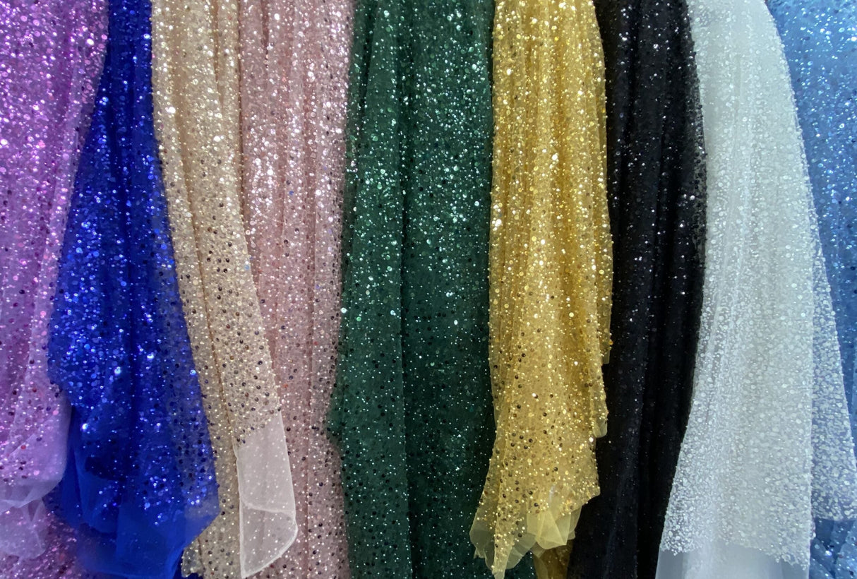 1 yard black mesh lace fabric with sequins beads pearls for dresses and gowns 60'' width