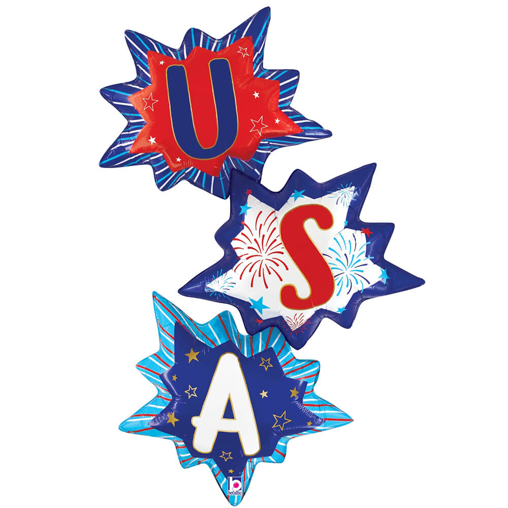 Betallic 41 Inch USA Burst Foil Balloon Helium or Air Fill Patriotic Party Decoration
