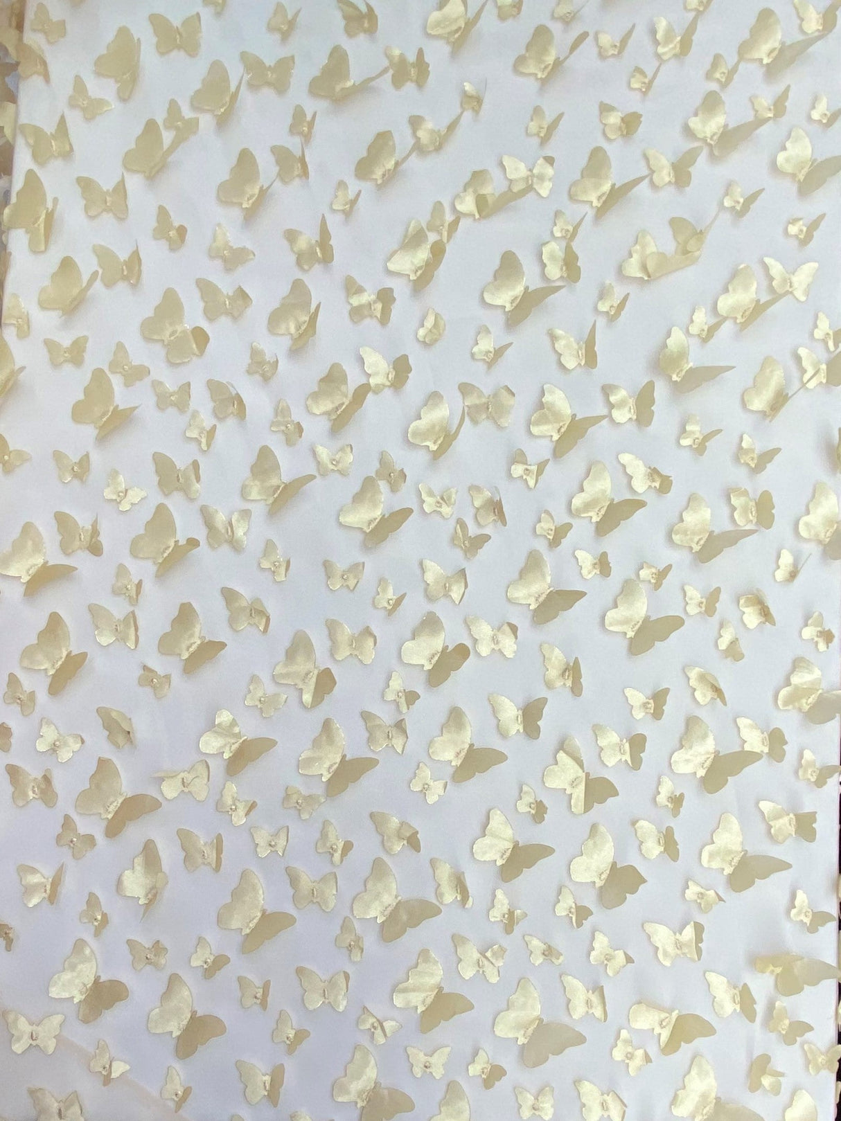 1 Yard Champagne 3D Butterfly Mesh Fabric with Satin Appliqué on Stretch Sheer Base 54 Inch Wide