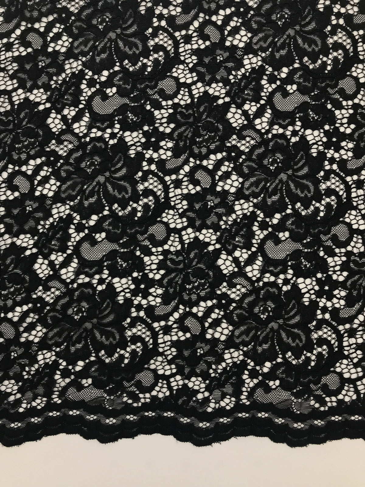Black Vintage Corded Lace Polyester Fabric - Black, Vintage Corded Lace, 52/54" Width (1 Yard)