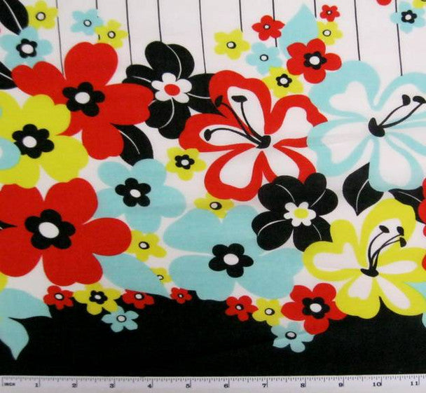 1 Yard Cotton Lawn Print Fabric Double Border Red Multi Color 56/58" Wide Apparel Use