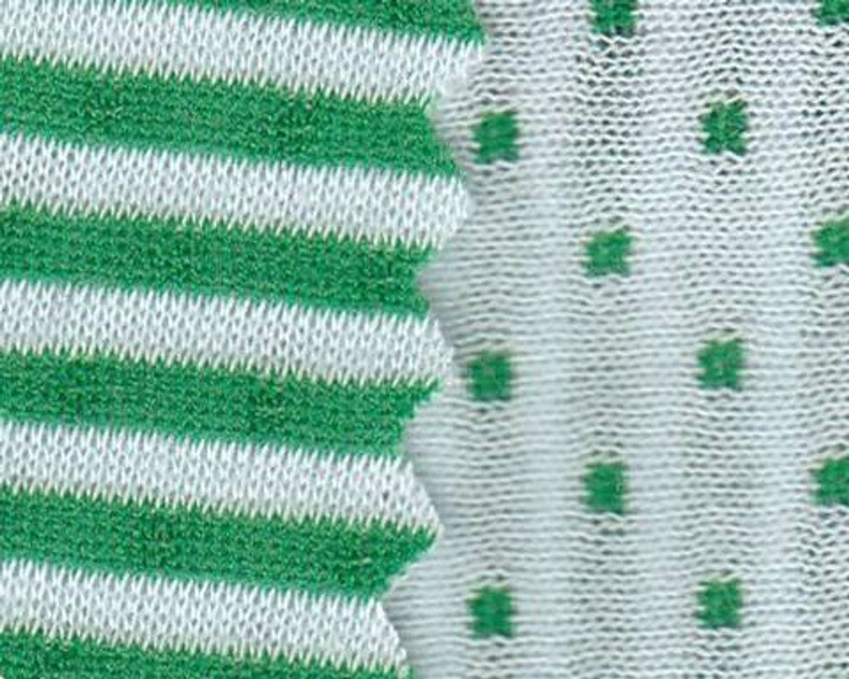 1 Yard Green White Double Knit Reversible Stripe Dot Fabric 54 Inch Width