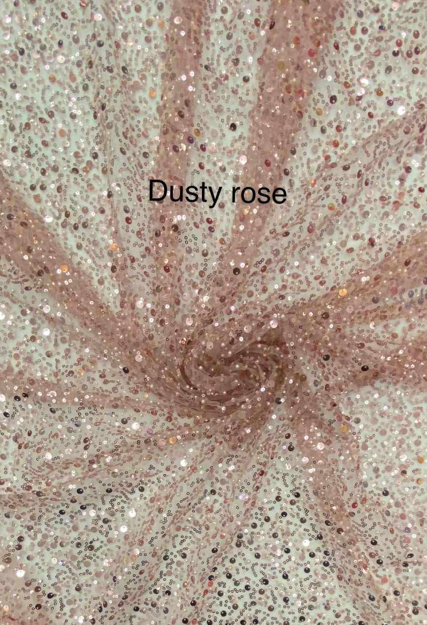 1 yard dusty rose mesh lace fabric with pearls sequins beads for dresses gowns 54'' width