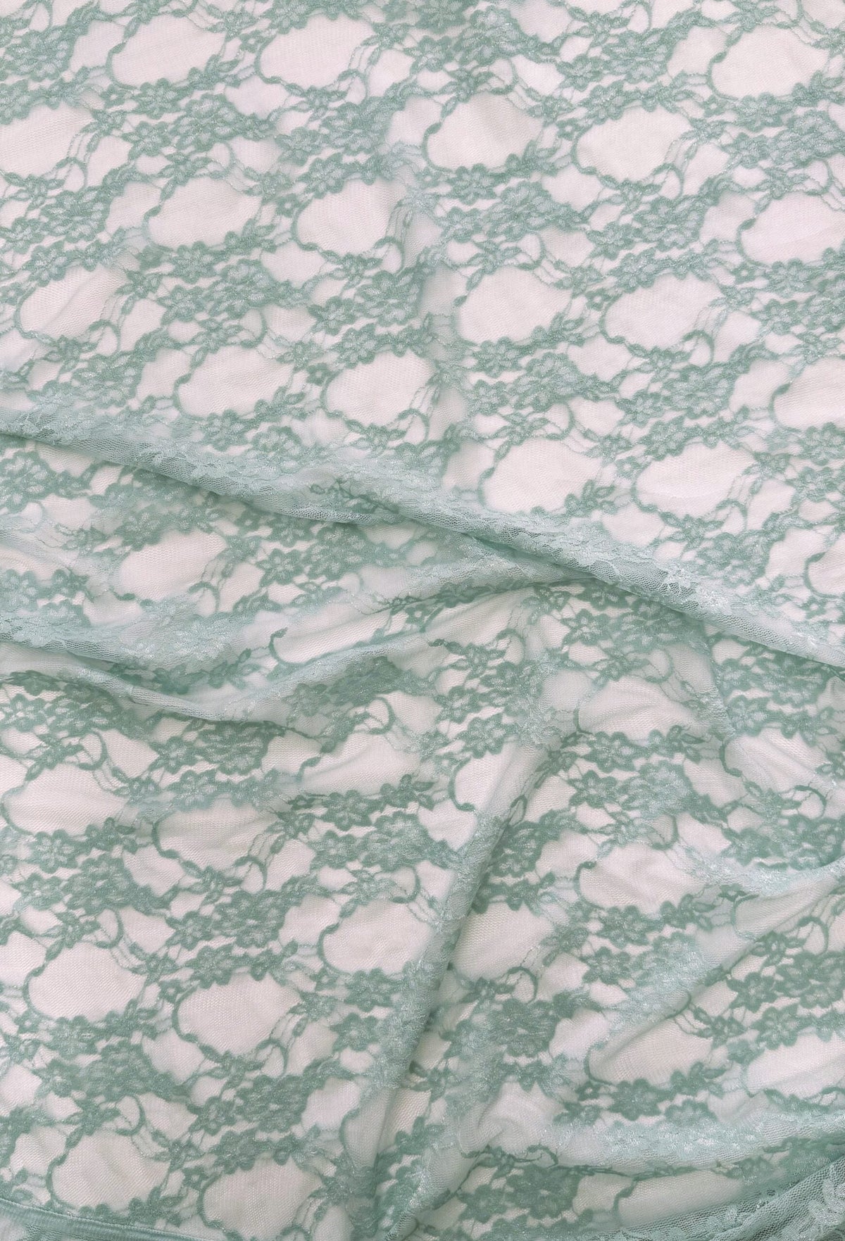 Dusty Aqua Stretch Lace Nylon Spandex Fabric - Shimmery Floral Sheer, 58/60" Width (1 Yard)