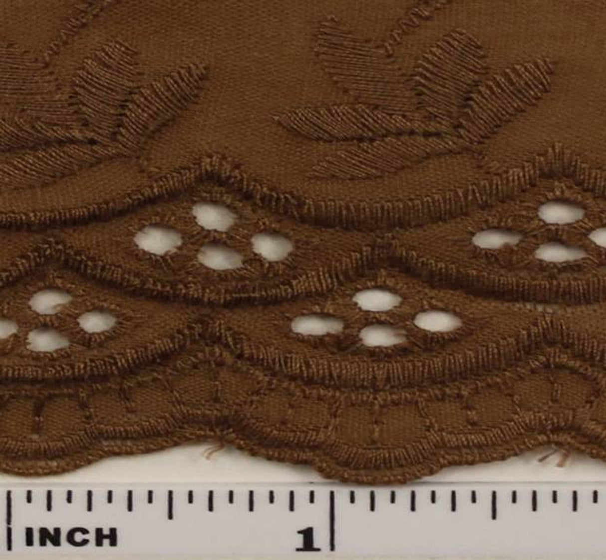 1 Yard Soft Brown Eyelet Embroidery Fabric Cotton Polyester Blend 41/42 Inches Wide