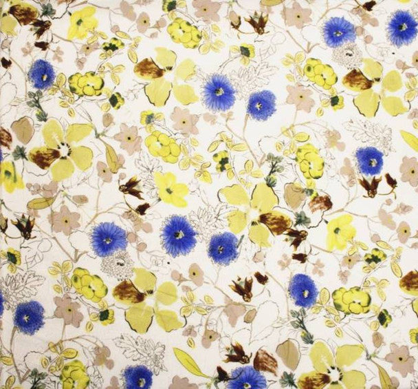 1 Yard Yellow or Blue Chiffon Crinkle Floral Print Fabric, 53" Wide Soft Flowing Polyester