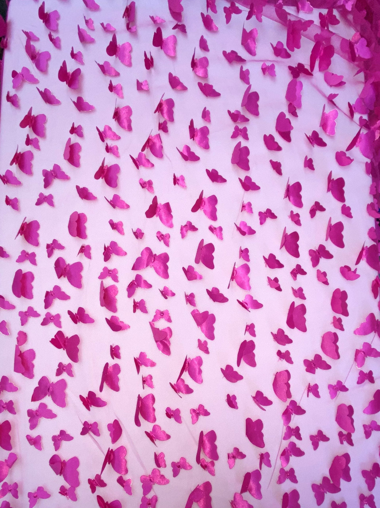 1 Yard Fuchsia 3D Butterfly Stretch Mesh Fabric with Satin Appliqué for Costumes and Dresses 54 Inch Wide