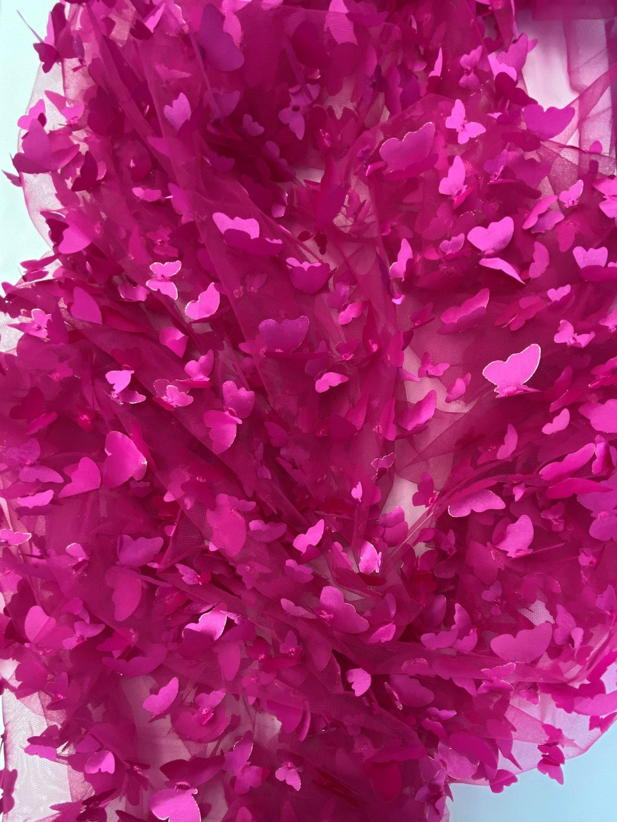 1 Yard Fuchsia 3D Butterfly Stretch Mesh Fabric with Satin Appliqué for Costumes and Dresses 54 Inch Wide