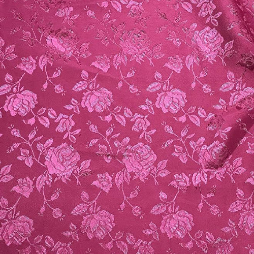 1 Yard Fuchsia Rose Floral Jacquard Satin 60/59? Width