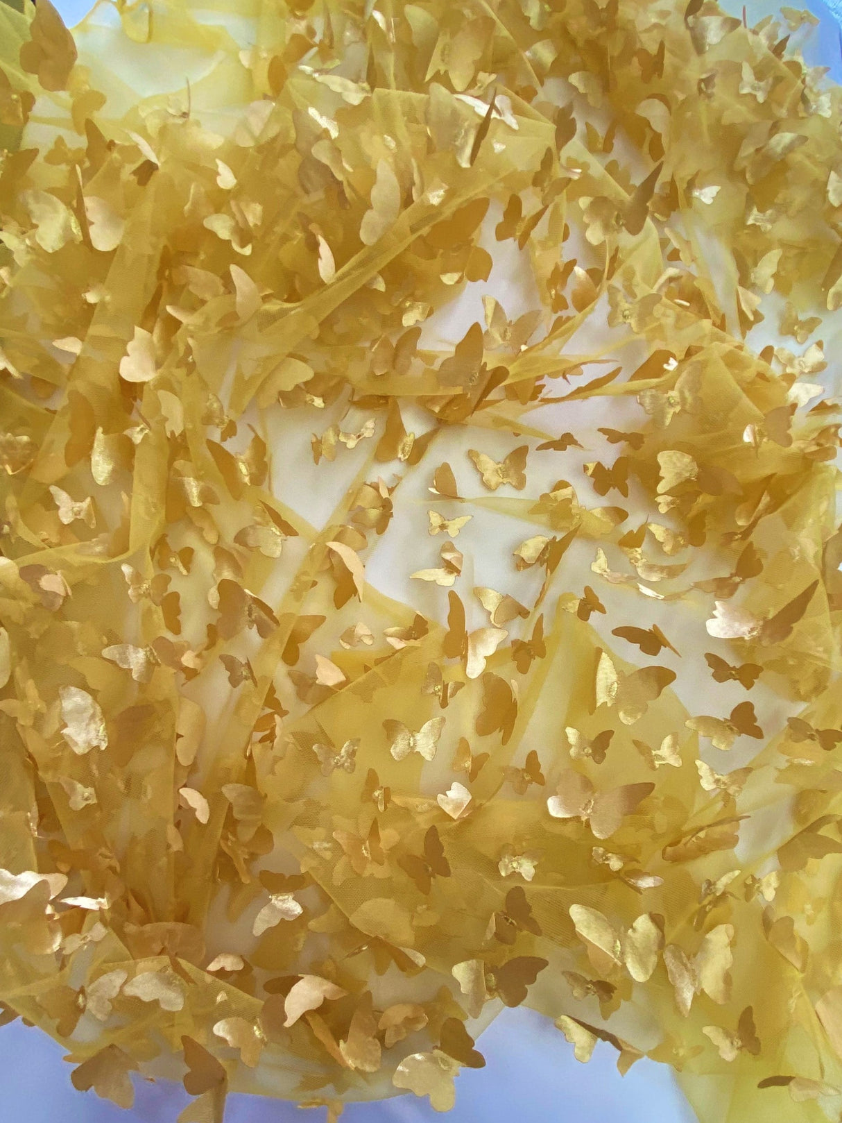 1 Yard Gold 3D Butterfly Stretch Mesh Fabric with Satin Appliqué for Fashion and Crafts 54 Inch Wide