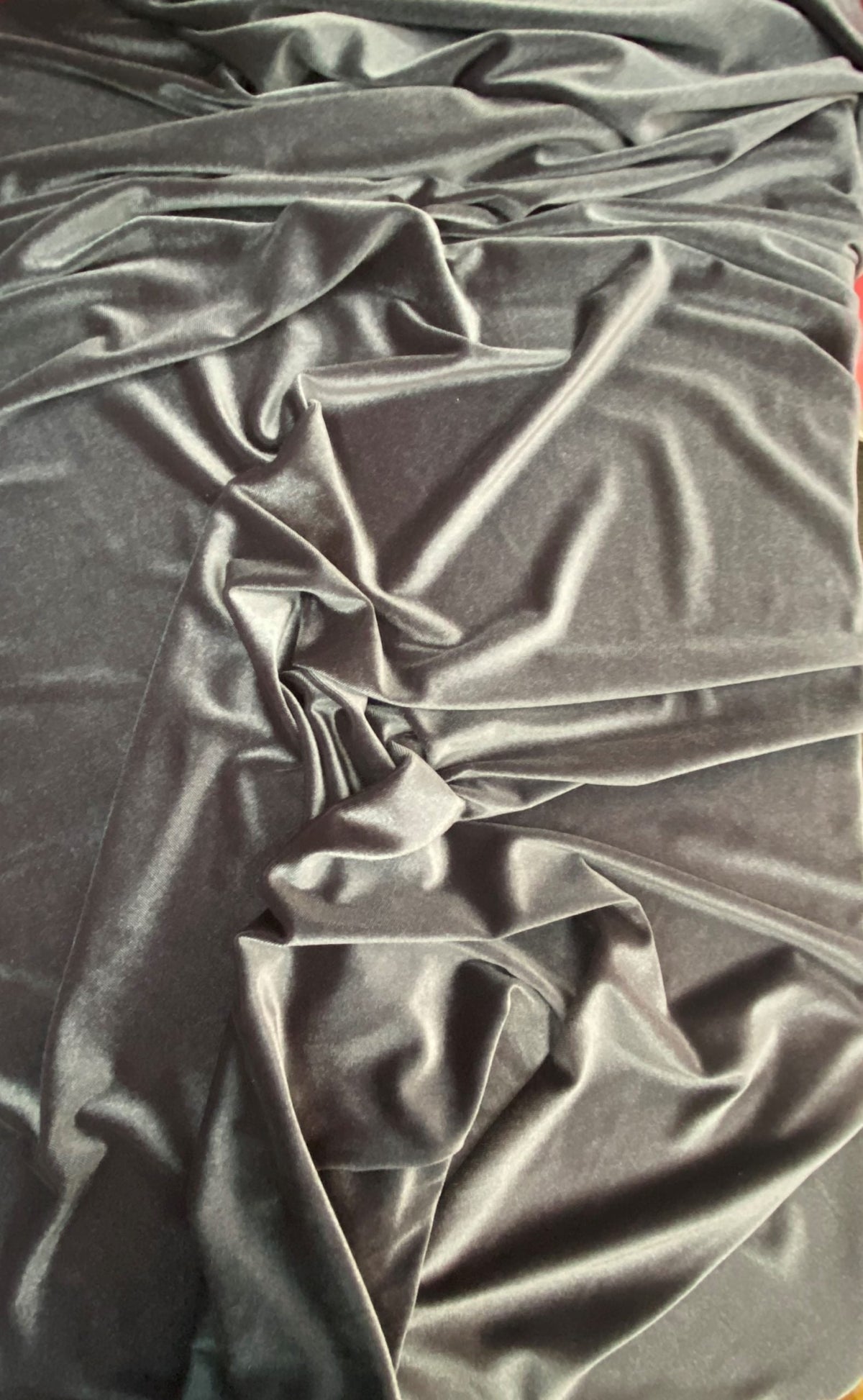 Gunmetal Stretch Velvet Fabric - Gunmetal, Solid, 58"-60" Width (1 Yard)