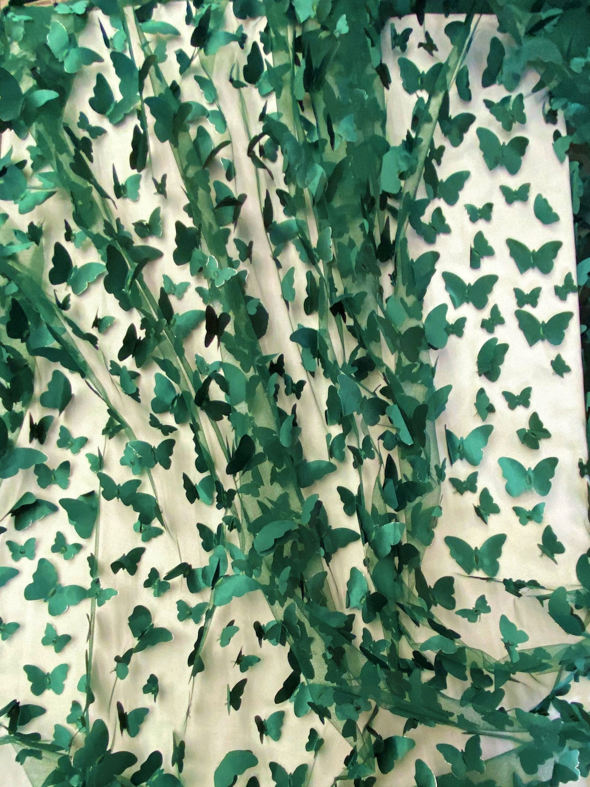 1 Yard Hunter Green 3D Butterfly Stretch Mesh Fabric with Satin Appliqué for Costumes and Dresses 54 Inch Wide
