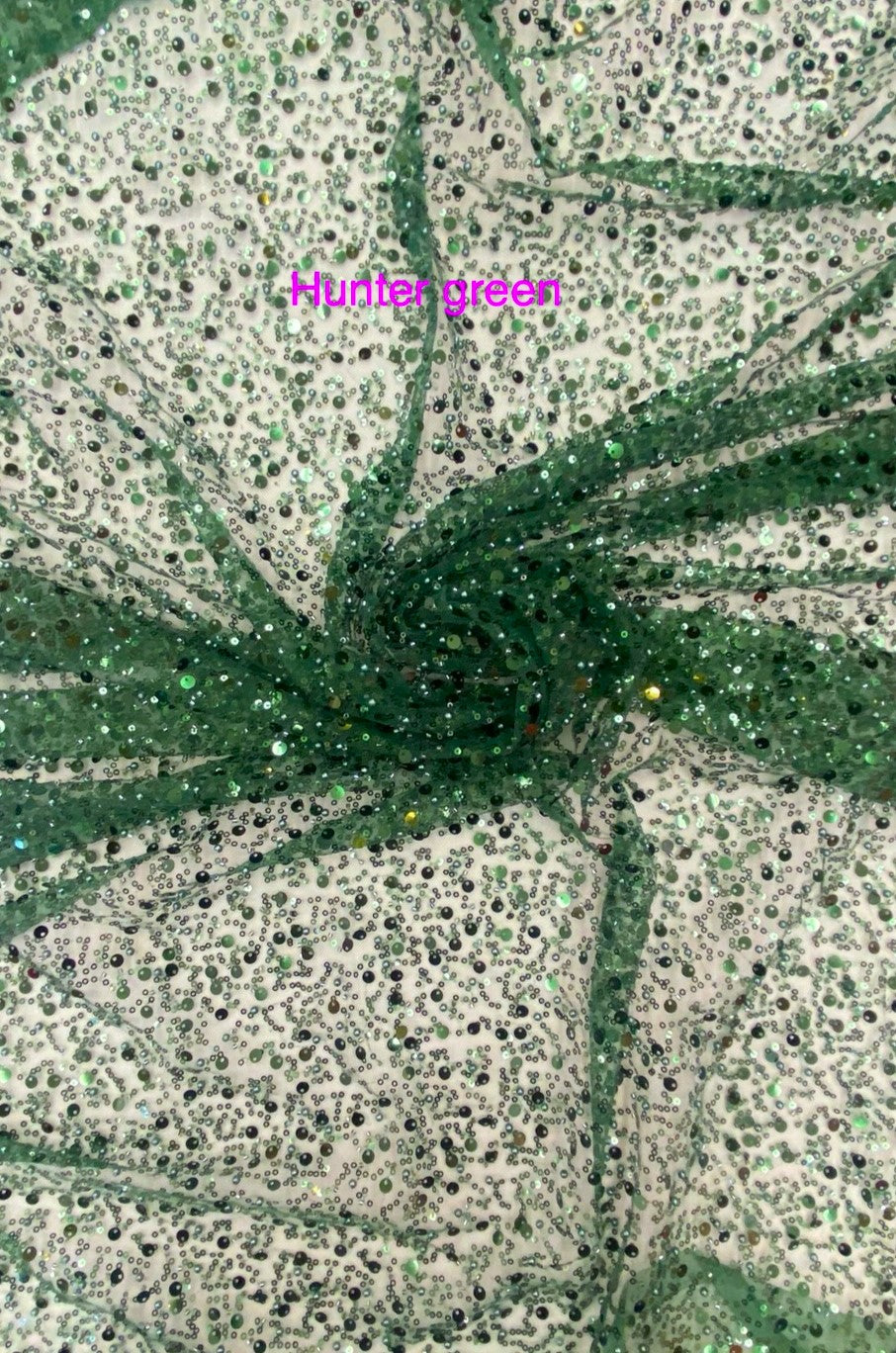1 yard hunter green beaded sequin mesh lace fabric for dresses gowns overlays 54'' design width