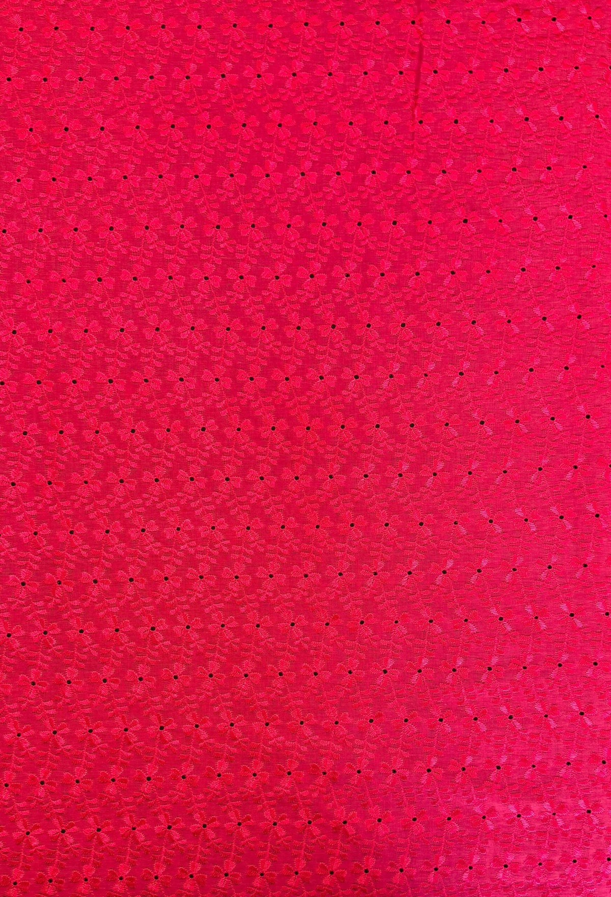 Heavy Eyelet Polyester Cotton Fabric - Hot Pink Floral Embroidery, 41"-42" Width