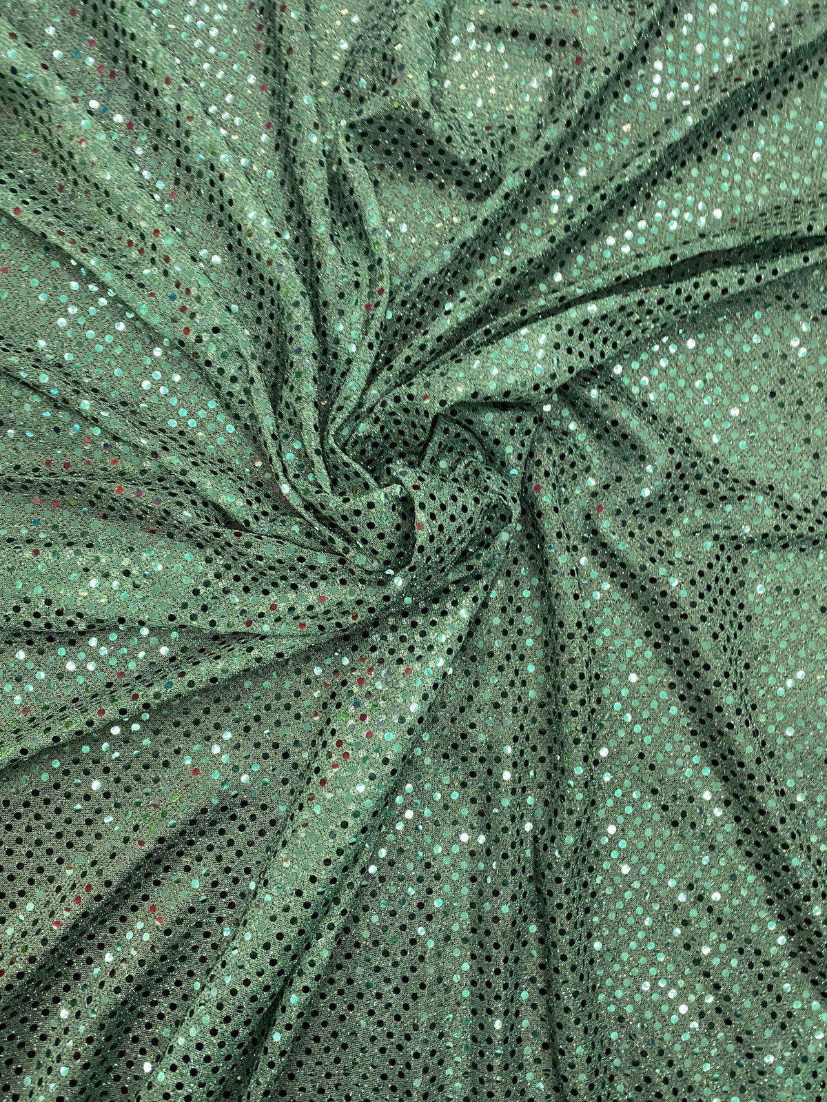 Hunter Green Small Confetti Sequin Polyester Fabric - Hunter Green Confetti Dots, 42" Width (1 Yard)