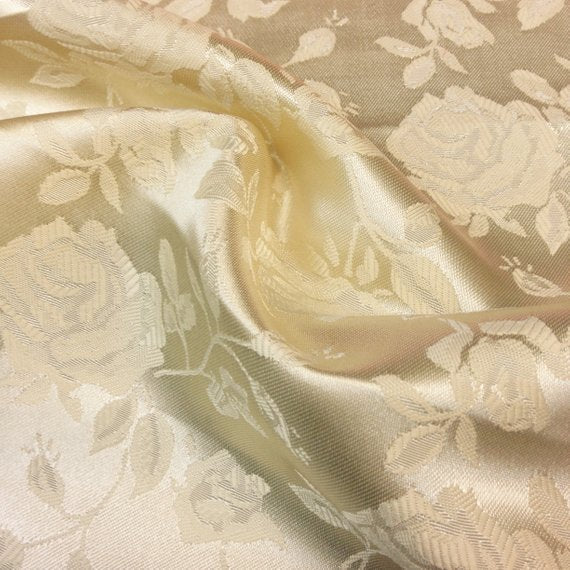 1 Yard Ivory Floral Jacquard Satin Fabric for Dresses Jackets Upholstery Decor 54 Inch Width