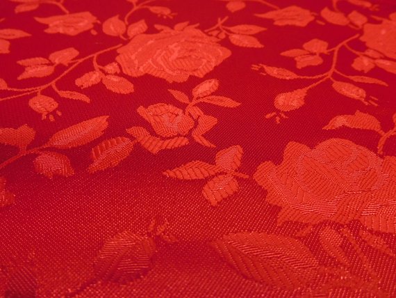 1 Yard Floral Jacquard Satin Fabric Burgundy for Dresses Jackets Crafts and Decor 58 Inch Width