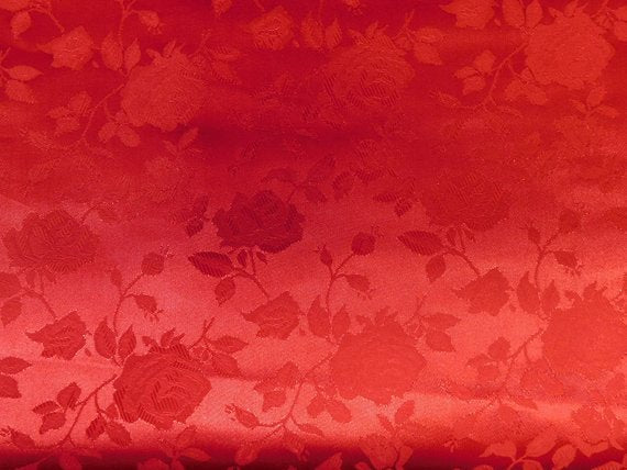 1 Yard Floral Jacquard Satin Fabric Burgundy for Dresses Jackets Crafts and Decor 58 Inch Width