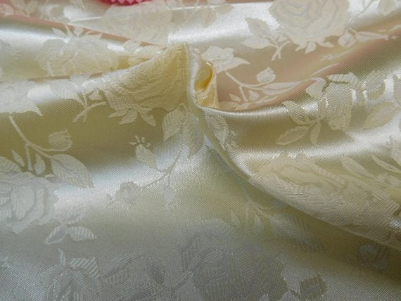 1 Yard Shiny Gold Satin Jacquard Fabric with Floral Design for Apparel 54 Inch Width