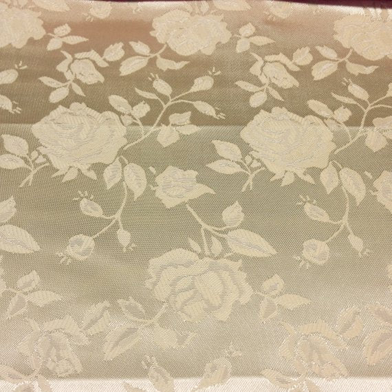 1 Yard Ivory Floral Jacquard Satin Fabric for Dresses Jackets Upholstery Decor 54 Inch Width