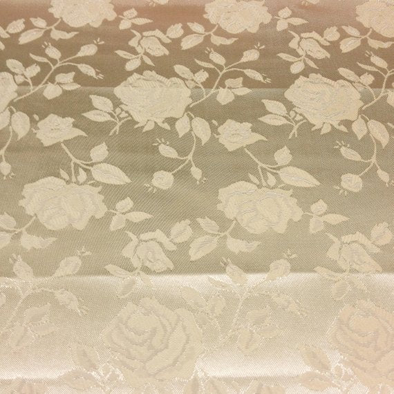 1 Yard Ivory Floral Jacquard Satin Fabric for Dresses Jackets Upholstery Decor 54 Inch Width