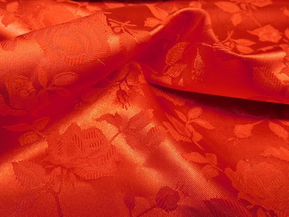 1 Yard Red Floral Jacquard Satin Fabric for Dresses Jackets Skirts Upholstery 54 Inch Width