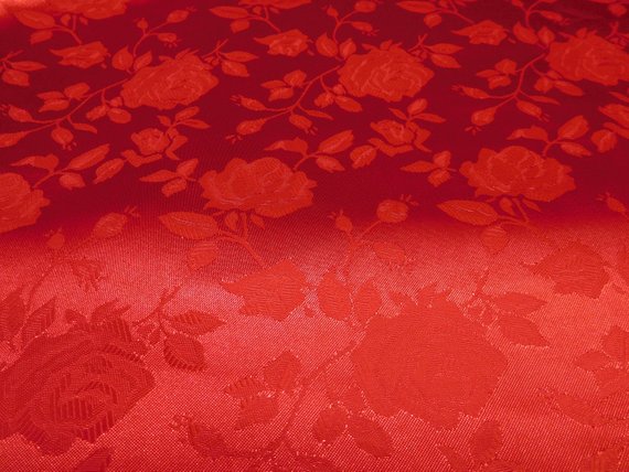 1 Yard Floral Jacquard Satin Fabric Burgundy for Dresses Jackets Crafts and Decor 58 Inch Width