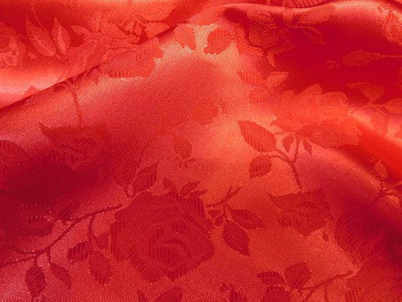 1 Yard Floral Jacquard Satin Fabric Burgundy for Dresses Jackets Crafts and Decor 58 Inch Width