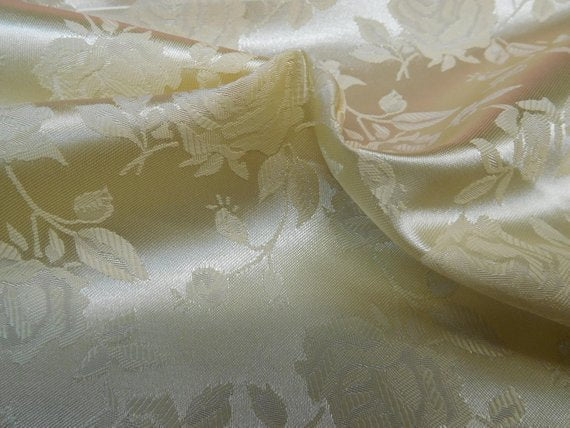 1 Yard Shiny Gold Satin Jacquard Fabric with Floral Design for Apparel 54 Inch Width