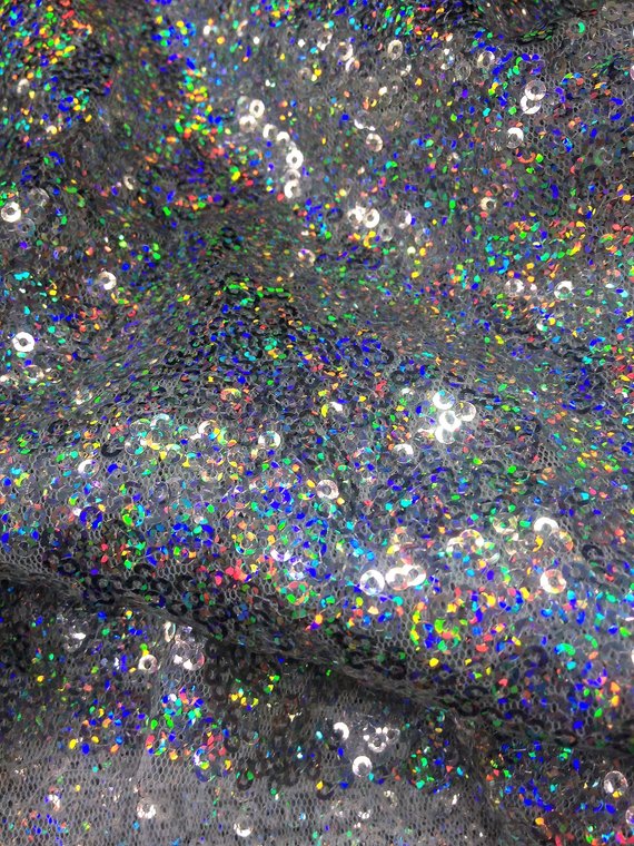 1 Yard Silver Multicolor Glitz Sequin Fabric Sparkly Spangle Mesh for Decor Costumes Crafts 55 Inch Width