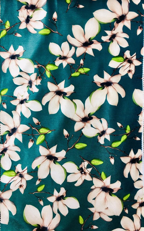 1 Yard Teal Ivory Green Floral Stretch Velvet Fabric Multicolor for Sewing Décor Clothing 60 Inch Width