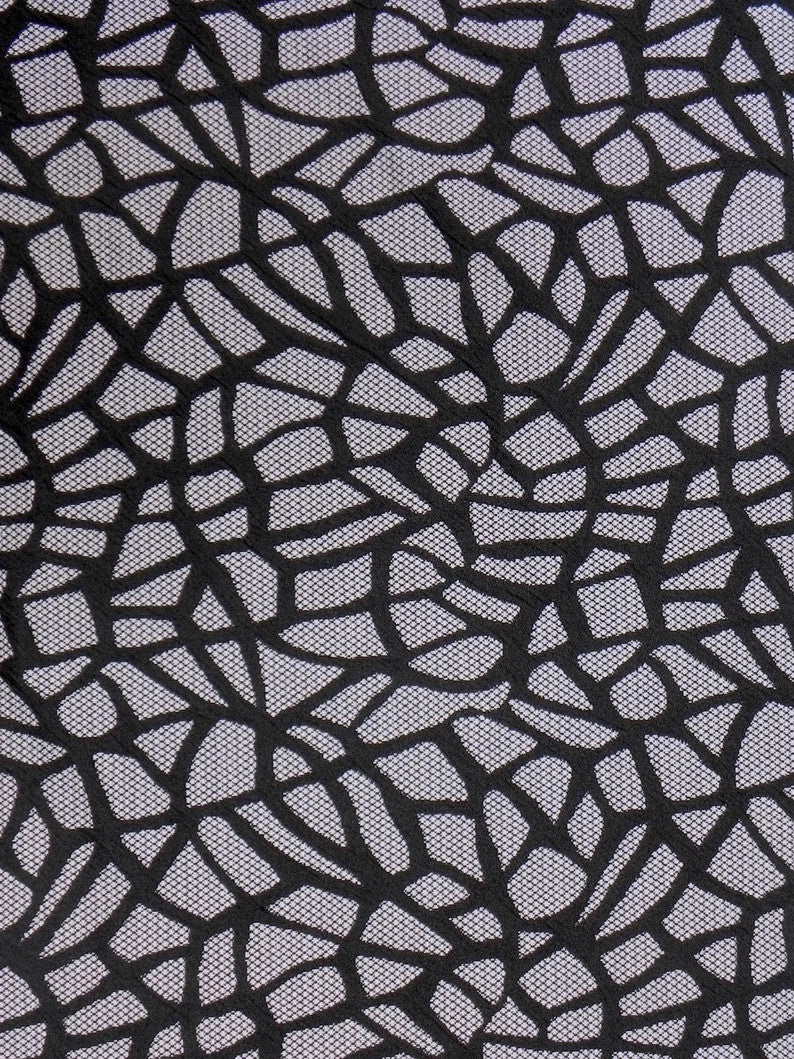 Polyester Spandex Double Knit Fabric - Black Abstract Design, 56" Width (1 Yard)