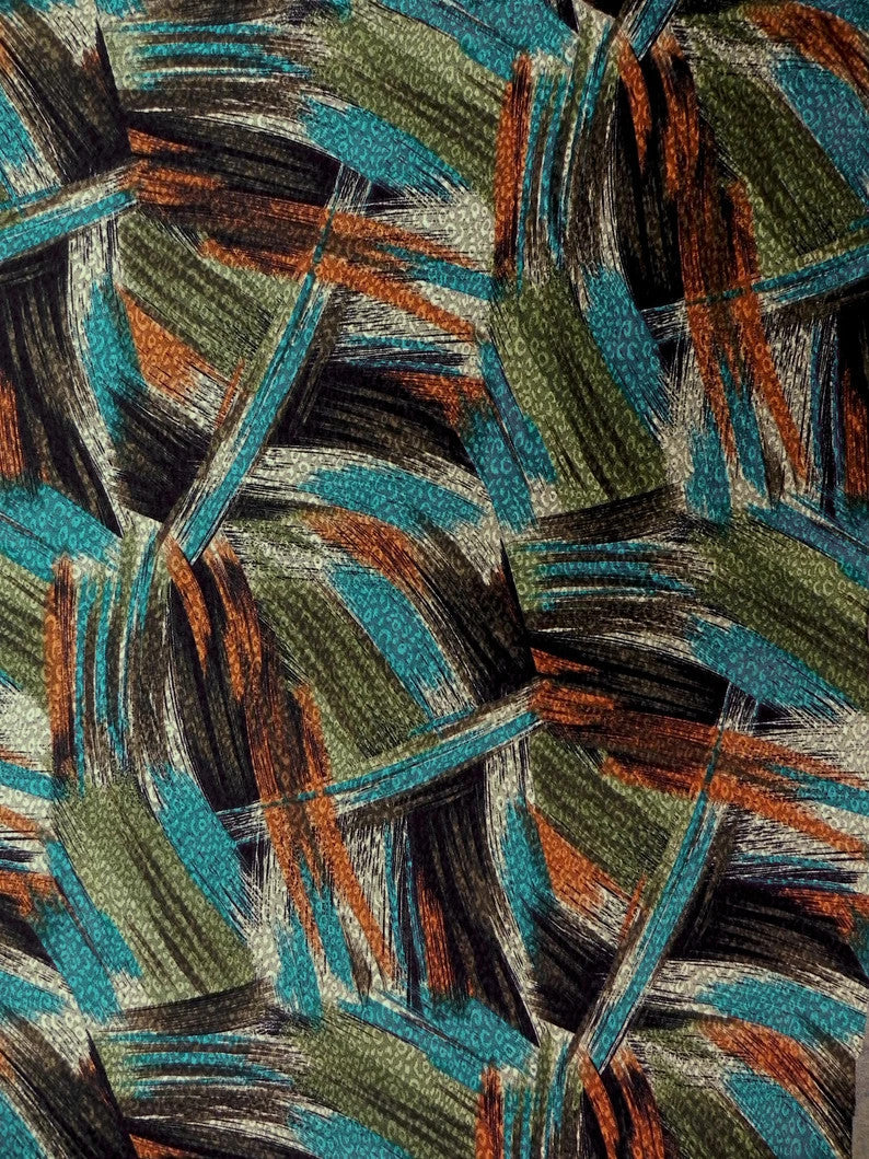 Abstract Design Acetate Polyester Spandex Fukuro Jacquard Fabric - Rust, Teal, Abstract Pattern, 58" To 60" Width