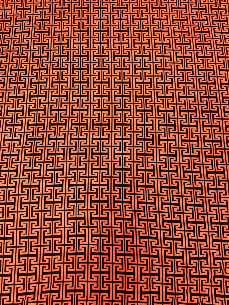 Neon Trendy Colors Polyester Spandex Fabric - Greek Key Print, Neon Orange, Neon Lime, 58"-60" Width