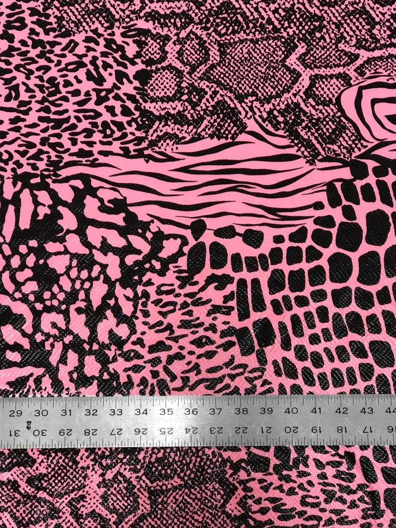 Mixed Animal Print Clear Snake Skin Foil Polyester Spandex Fabric - Shiny Clear Animal Print, 58" Width