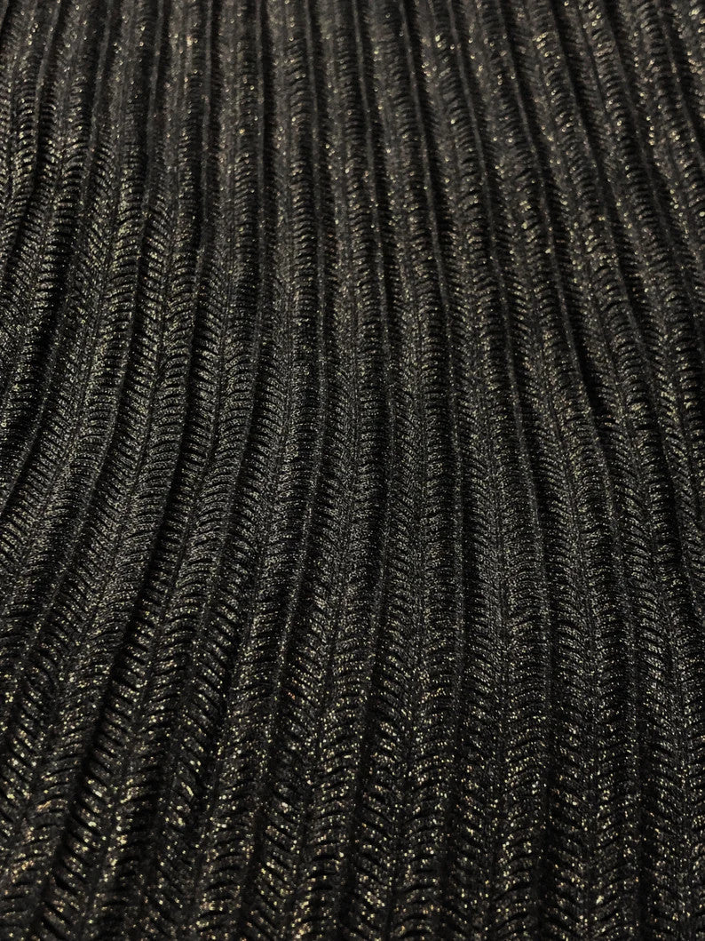 Gold Lurex On Black Polyester Spandex Mesh Fabric - Black, Gold Lurex, 56-58" Width
