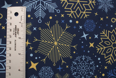 1 Yard Blue and Gold Snowflakes Stretch Spandex Fabric for Swimwear Dancewear Costumes 58"/60" Width