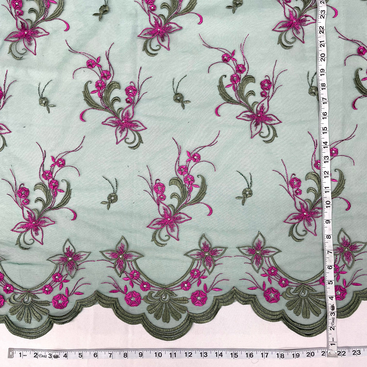 1 Yard Beaded Lace Fabric Embroidered on 100% Polyester Net Mesh 51" Wide