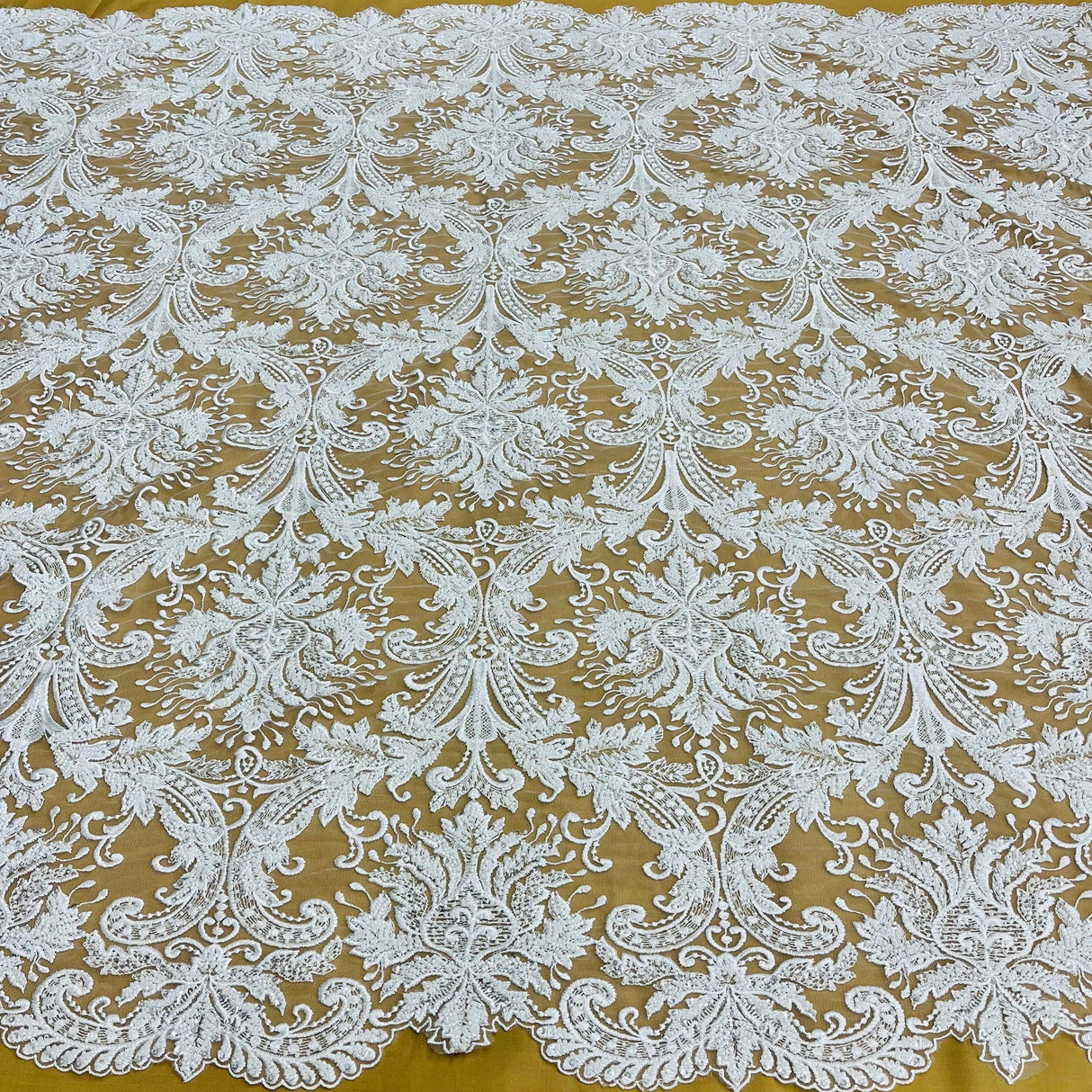 1 Yard Beaded & Sequined Embroidered Lace Fabric 48″ Wide Polyester Net Mesh for Bridal, Evening & Dancewear