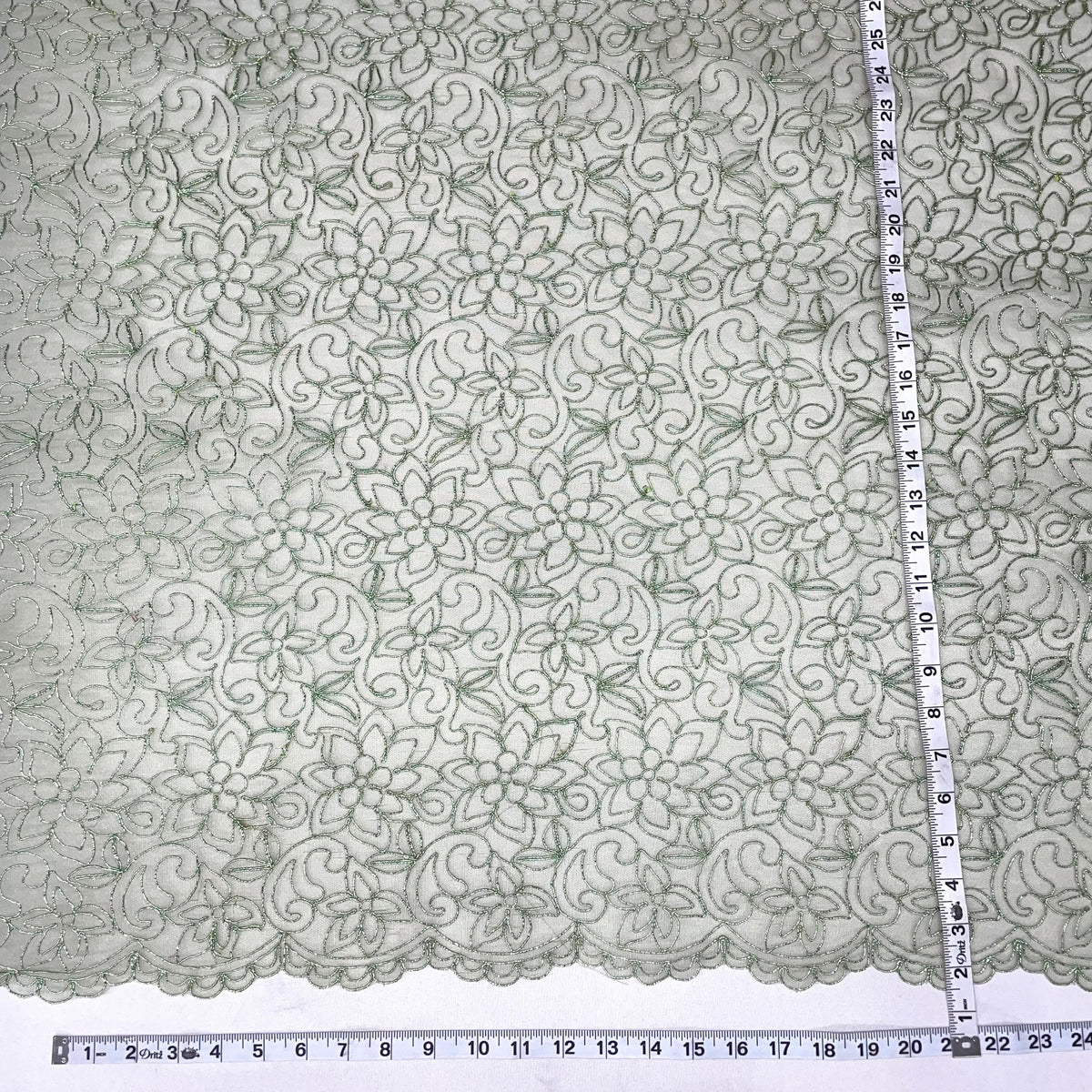 1 Yard Elegant Corded Bridal Lace Fabric with Embroidered Detailing on 100% Polyester Mesh, Style 95575W