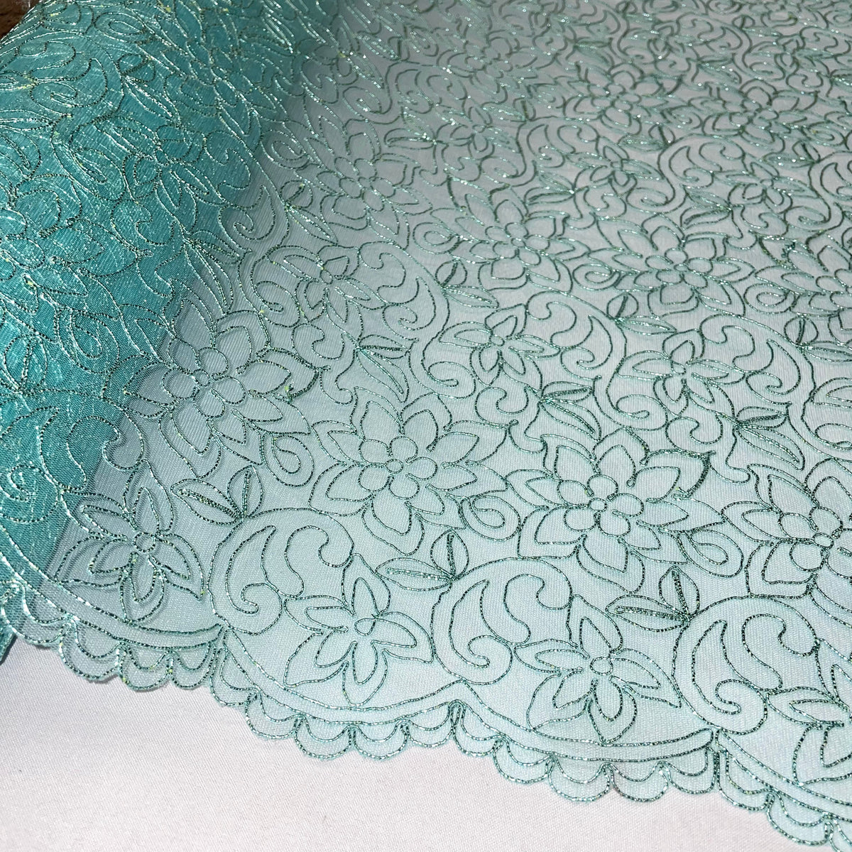 1 Yard Elegant Corded Bridal Lace Fabric with Embroidered Detailing on 100% Polyester Mesh, Style 95575W