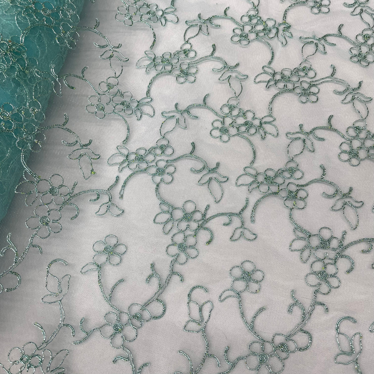 1 Yard Corded Bridal Lace Fabric, Embroidered 100% Polyester Net Mesh for Wedding Dresses