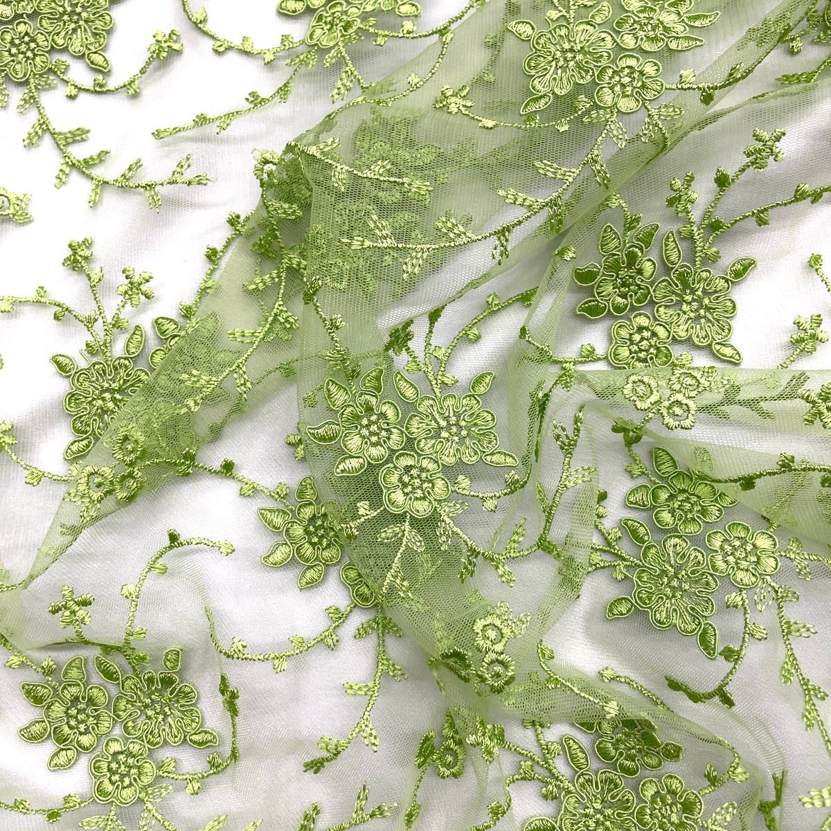 1 Yard Elegant Corded Bridal Lace Fabric on 100% Polyester Mesh, Embroidered Floral Design