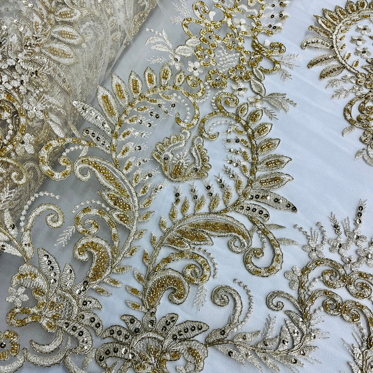 1 Yard Elegant Corded Bridal Lace Fabric, Embroidered 100% Polyester Mesh for Gowns & Decor