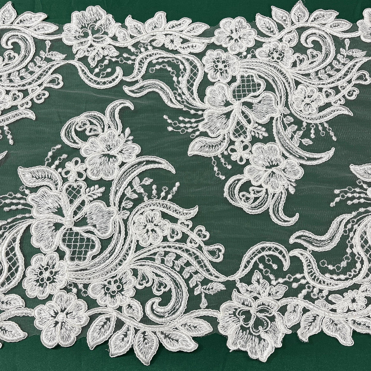 1 Yard Corded Double Sided Lace Trimming 15" Wide Embroidered on 100% Polyester Net Mesh