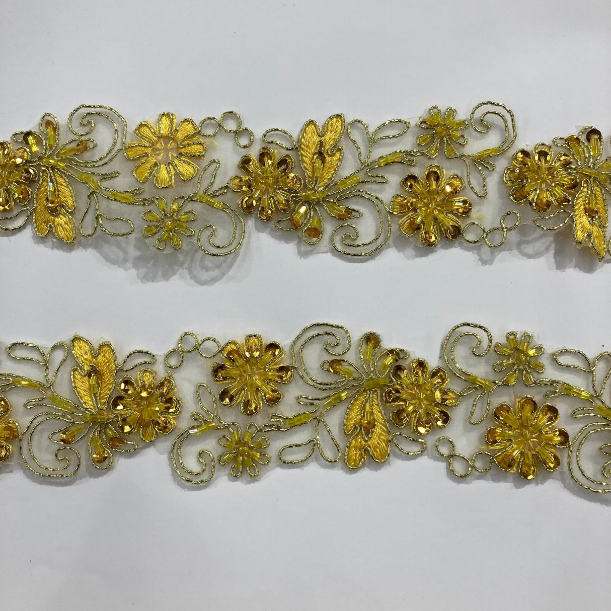 1 Yard Elegant Beaded & Corded Lace Trimming Embroidered on 100% Polyester Organza for Special Occasion Dresses 2 Inch Width
