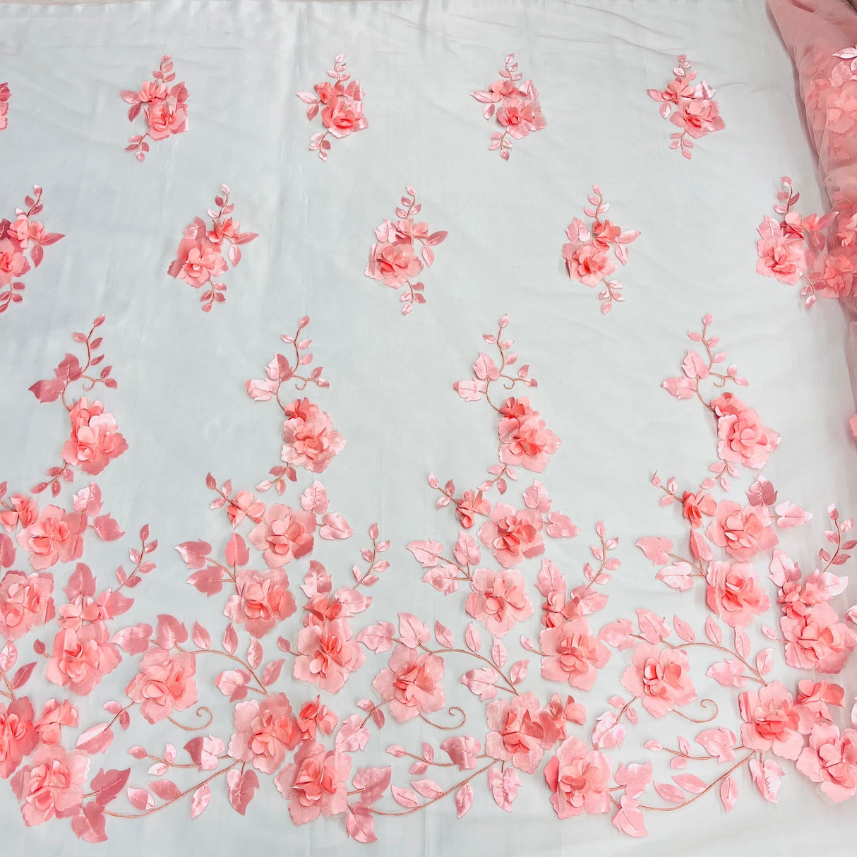 1 Yard 3D Floral Lace Fabric Embroidered Soft Tulle Net Mesh Wedding 50" Width