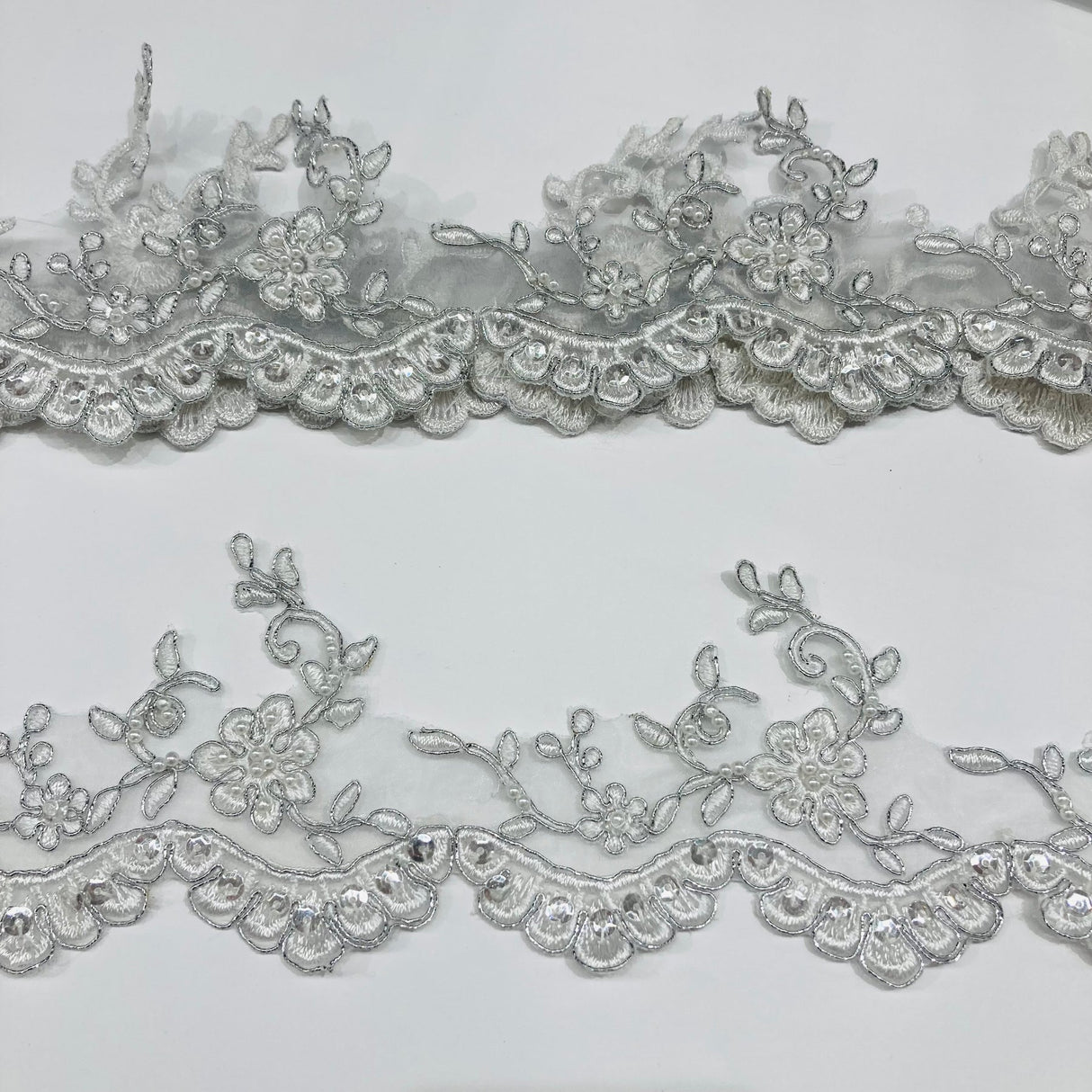 1 Yard Exquisite Beaded Corded Lace Trimming on Organza Net Mesh 3.25 Inch Width